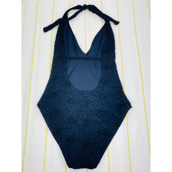La Blanca Black One Piece Halter Swimsuit Womens 10 Tonal Floral Slimming Retro - Picture 4 of 9